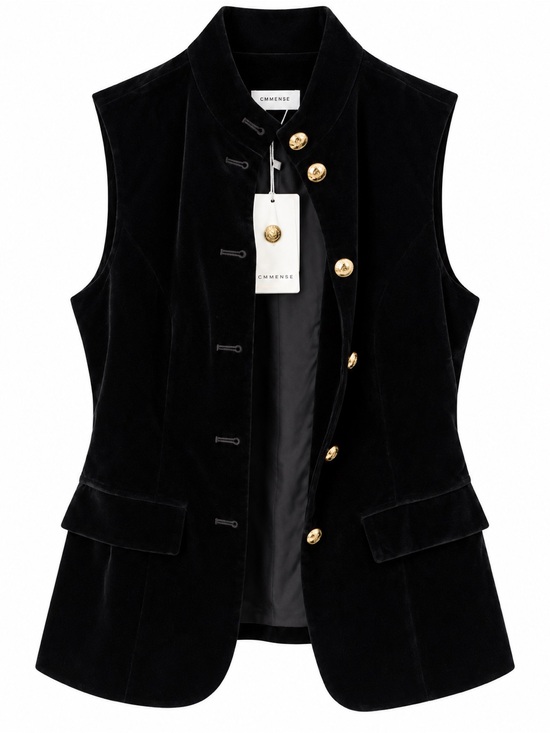 Commense Jackets & Blazers - Commense Black Velvet Sleeveless Vest with Gold Buttons
